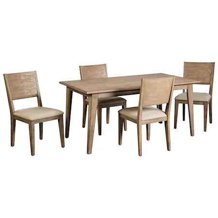 5 Piece Solid Acacia Table and Upholstered Chair Set